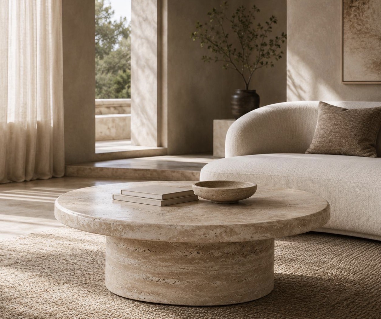 طاولة Travertine دائرية